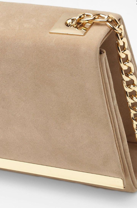 BOOHOO - Structured Suedette Clutch Bag and Chain - taupe