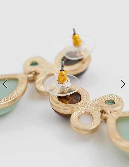 Reclaimed Vintage gem stone drop earrings in gold