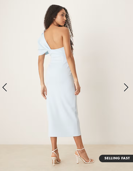 ASOS DESIGN off shoulder bow detail midi dress in light blue in scuba-style fabric