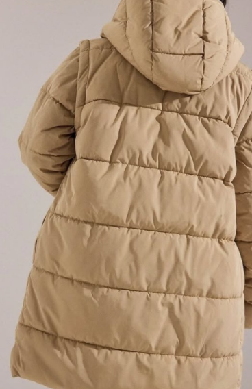 Removable Sleeves Long Padded Jacket - dark beige