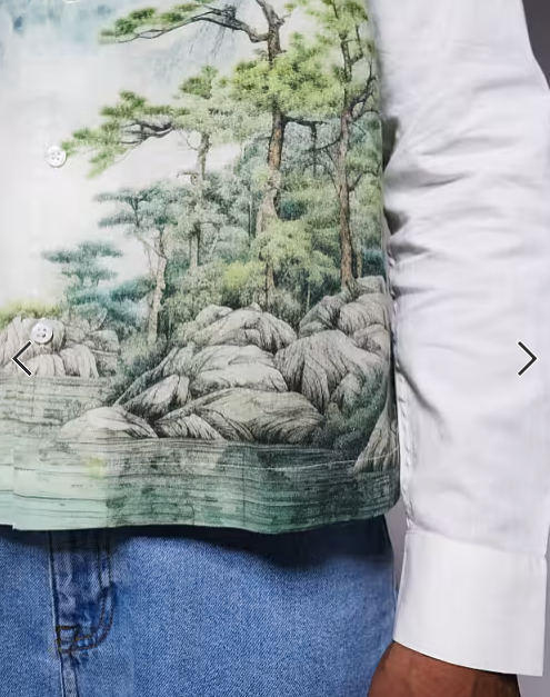 ASOS DESIGN relaxed revere shirt with scenic print in off white