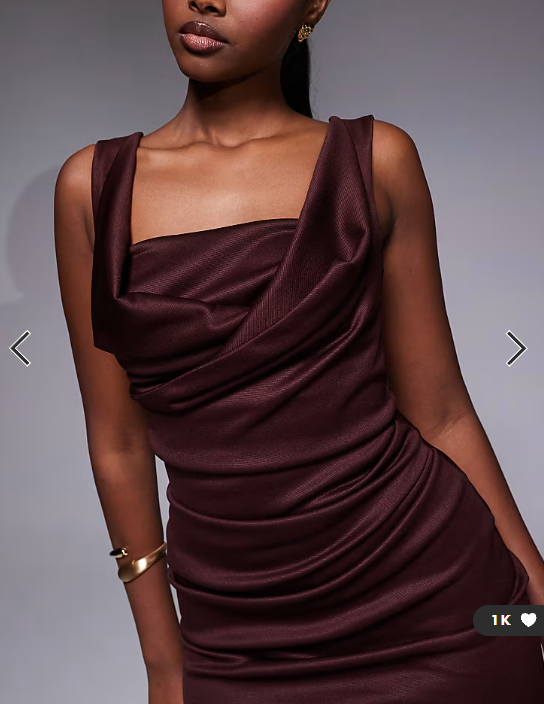 ASOS DESIGN square neck pleat bust midi pencil dress in chocolate