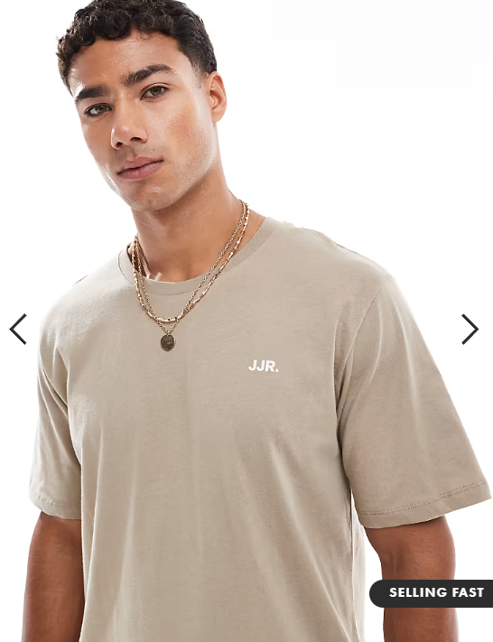 JJ Rebel T-shirt with chest logo in beige.