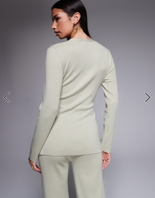 Kaiia exclusive ribbed knit wrap front top co-ord in sage