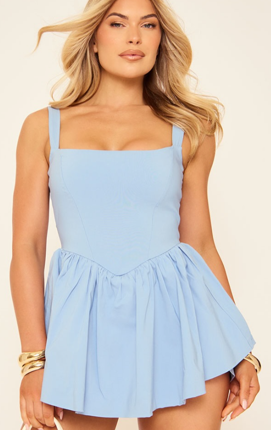 Ego - bengaline puff skirt mini dress- blue