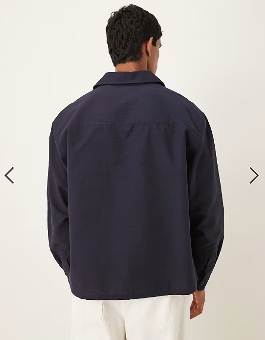 ASOS DESIGN oversized textured shirt with open collar in navy