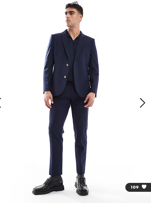 ASOS DESIGN washable slim suit jacket with lightweight worsted wool in navy