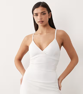 Asos - 4505 active tennis deep v-neck cross back tank top in white