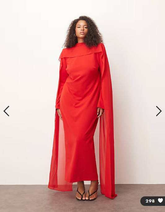 ARRANGE Curve structured crepe long sleeve maxi dress with chiffon overlay in red