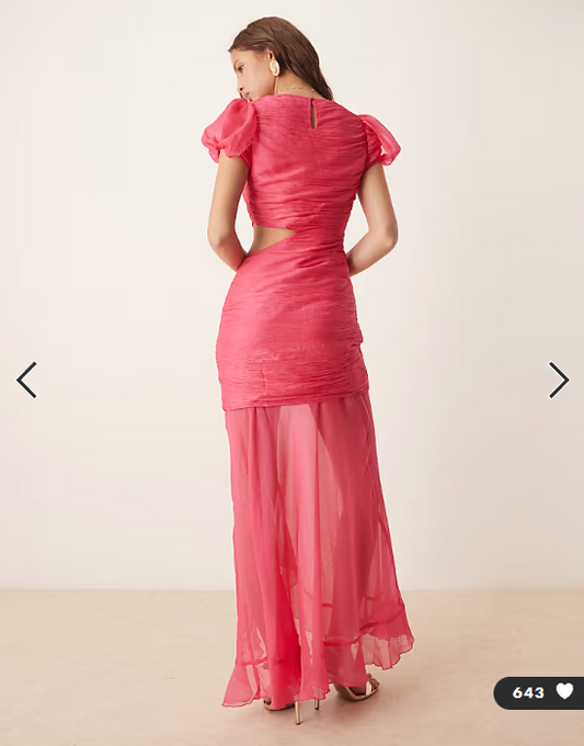 ASOS DESIGN ruched bodice cut out dropped waist maxi dress in raspberry
