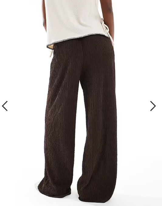 New Look textured wide leg trousers in dark brown