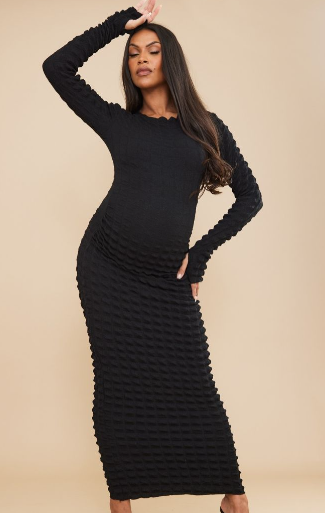 Maternity Black Textured Bubble Midaxi Dress