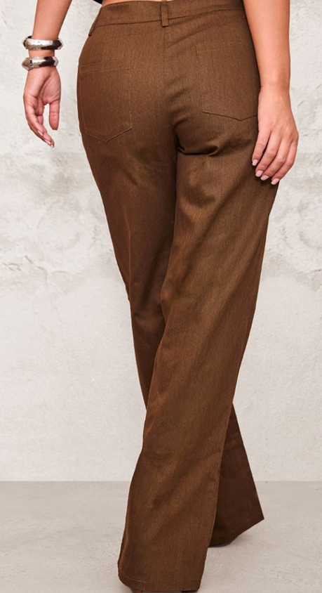 Plt - Chocolate Premium Twill Mid Rise Wide Leg Trouser