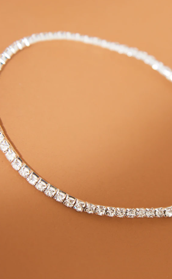 Silver Diamante Simple Anklet