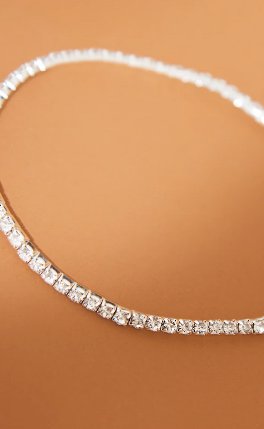 Silver Diamante Simple Anklet