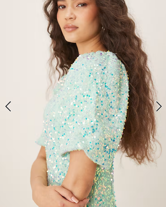 YAS textured iridescent sequin midaxi tea dress in mist green