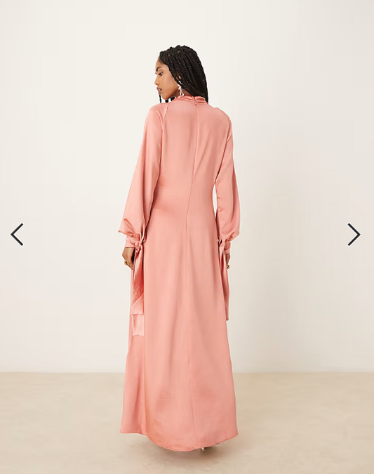 ASOS DESIGN blouson high neck maxi dress in rose