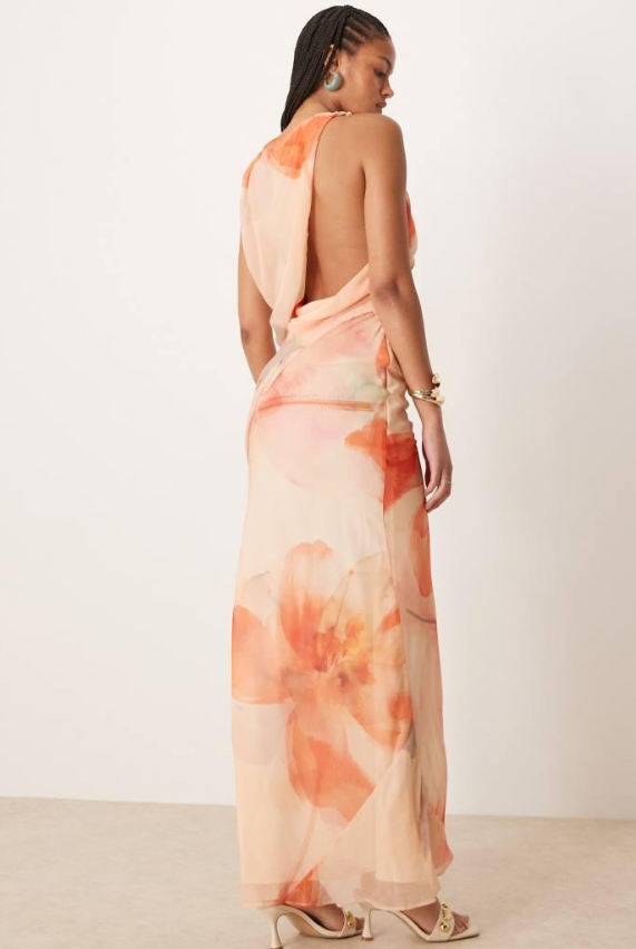 ASOS Asos Design Tall Textured Chiffon Draped Bias Maxi Dress