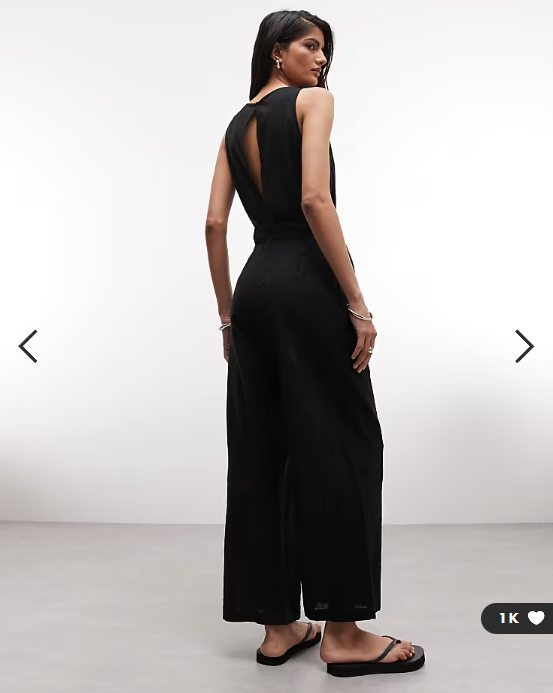 Monki linen sleeveless wide leg jumpsuit with tie belt detail in black