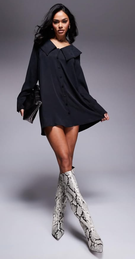 Asos - Miss Selfridge - Wide collared shirt dress in black