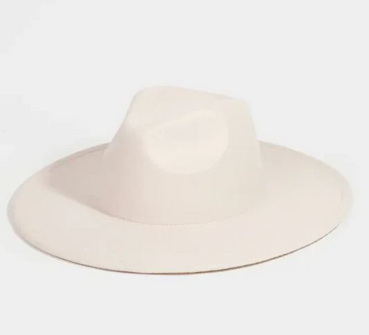 Beige Flat Brim Fedora Hat