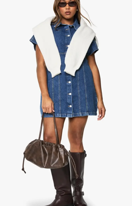 boohoo Plus Button Down Denim Mini Dress