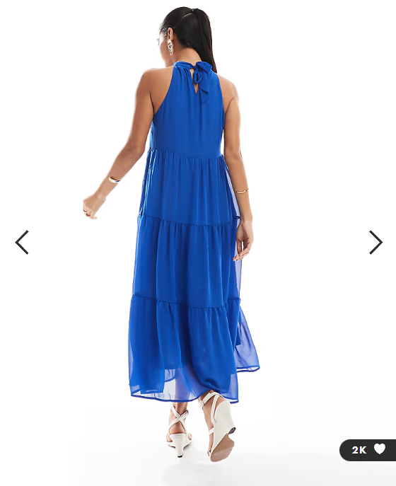 ONLY halterneck tiered maxi dress in bright blue