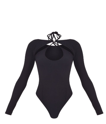 Black Jersey Ring Bardot Cut Out Bodysuit