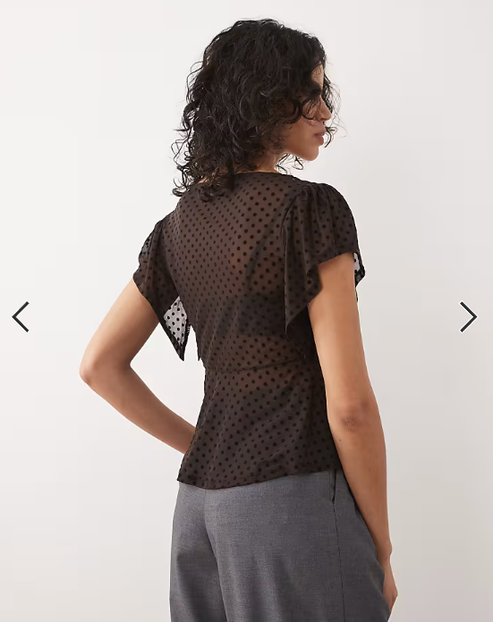ASOS DESIGN flocked flutter sleeve top in chocolate