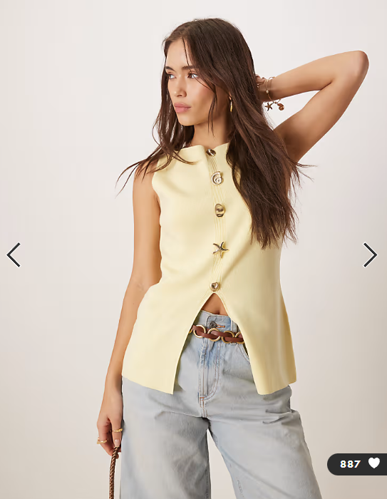 ASOS DESIGN knitted slash neck multi button waistcoat in buttermilk