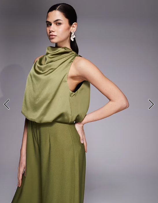 ASOS DESIGN cowl neck jumpsuit with satin bodice in olive green