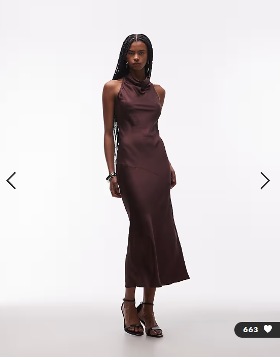 & Other Stories satin halter neck maxi dress in chcolate brown