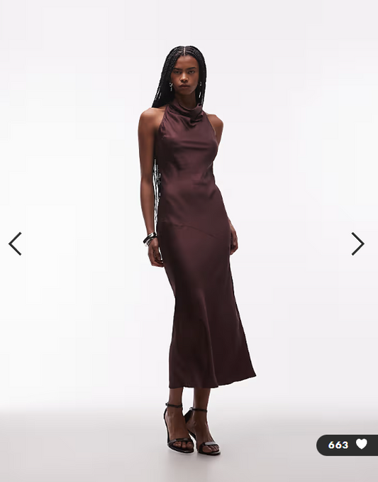 & Other Stories satin halter neck maxi dress in chcolate brown