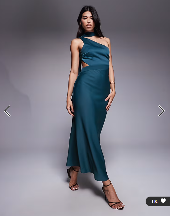 ASOS DESIGN one shoulder satin midi dress with neck sash in navy