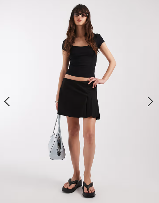 ASOS DESIGN cotton square neck cap sleeve top in black
