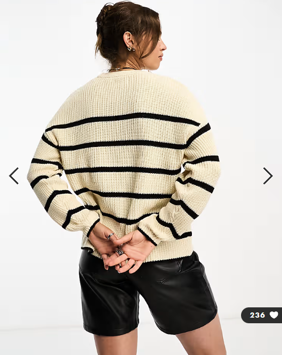 ONLY ribbed knit jumper in cream and black stripe