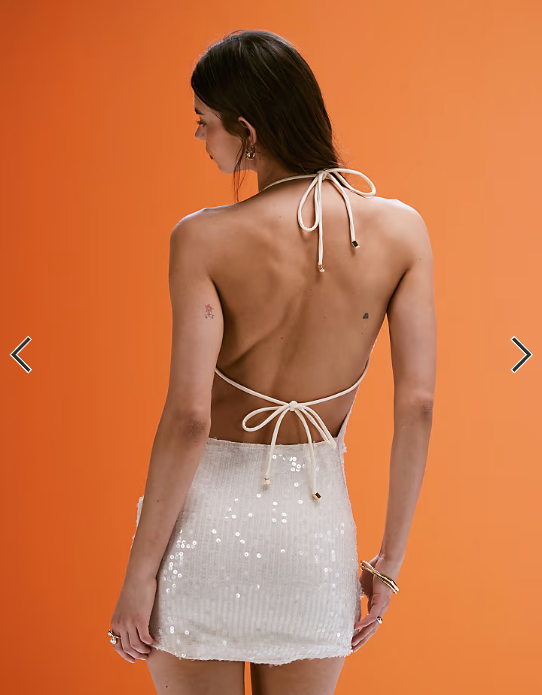 South Beach silver sequin mini beach dress in cream