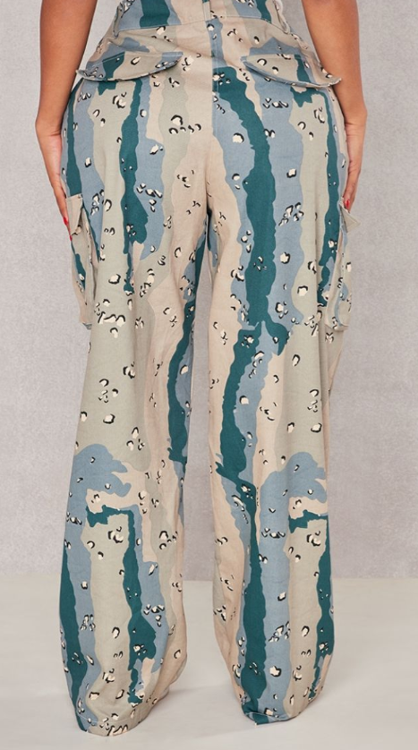 Plt - Shape Dark Grey Camo Print Pocket Detail Wide Leg Cargo Trousers