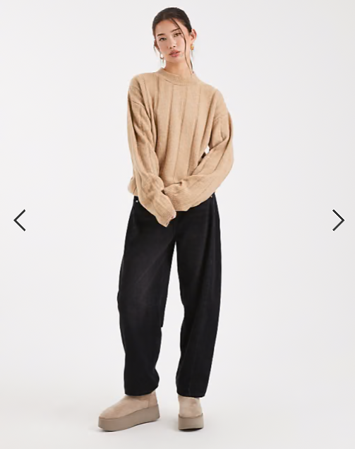 ASOS DESIGN fluffy knitted ribbed jumper co-ord in brown