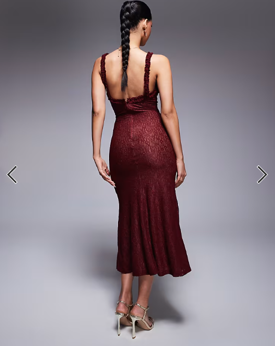 Bardot Alegra stretch lace midi dress in burgundy