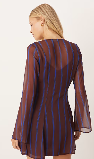 ASOS DESIGN wrap mini dress with ties in burgundy stripe
