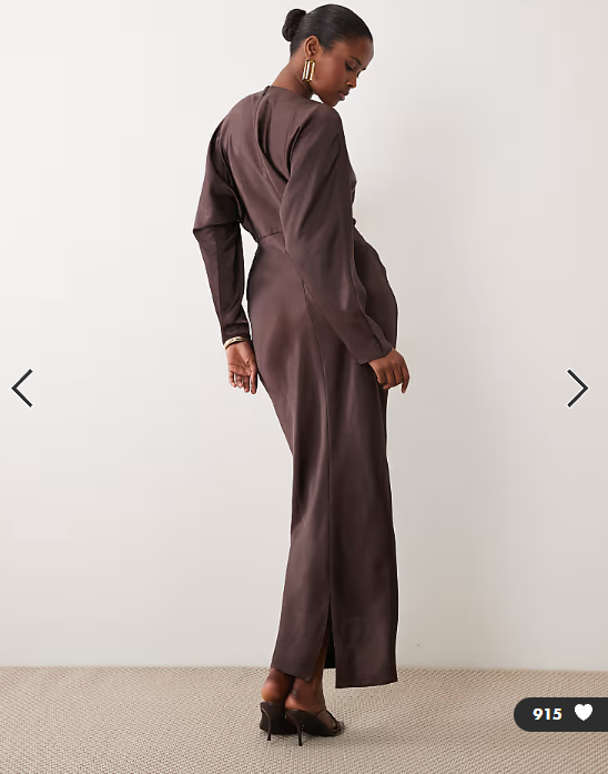 ASOS DESIGN satin batwing maxi dress in chocolate