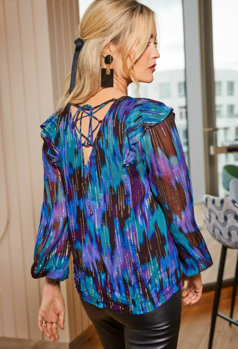 Love & Roses FRILL LONG SLEEVE V NECK REGULAR FIT - Blouse - blue texture