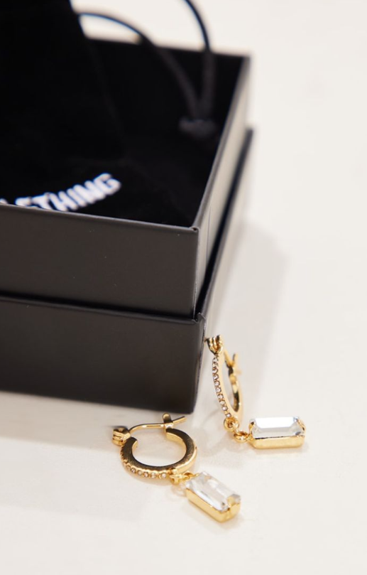 Real Gold Plated Paved Baguette Drop Hoop Earrings