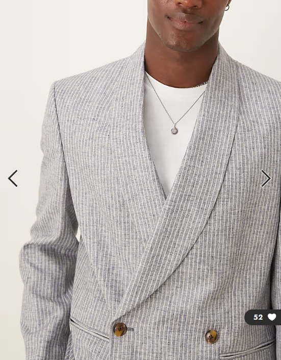ASOS DESIGN linen blend double breasted regular suit jacket in blue stripe