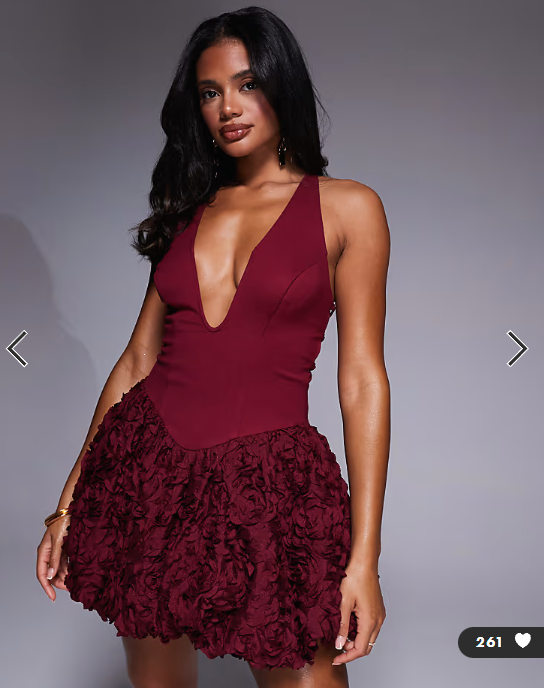 ASOS LUXE 3d flower halter mini dress in dark cherry