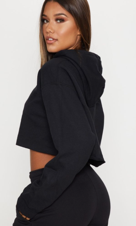 Plt - Black Oversized Cropped Hoodie