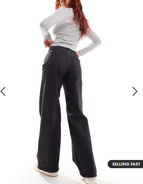 ONLY Juicy high waisted wide leg jeans in washed black