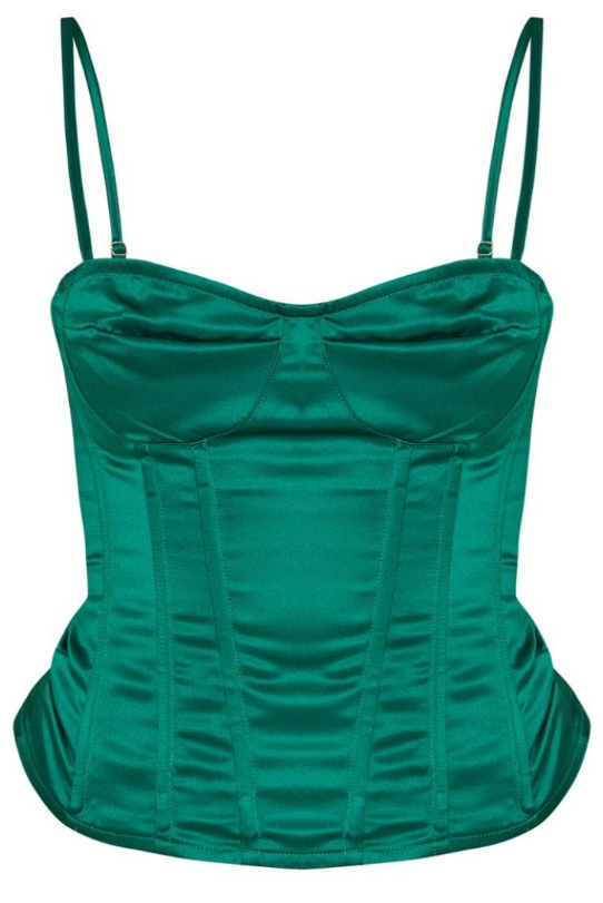 Emerald Green Satin Woven Cup Detail Strappy Corset