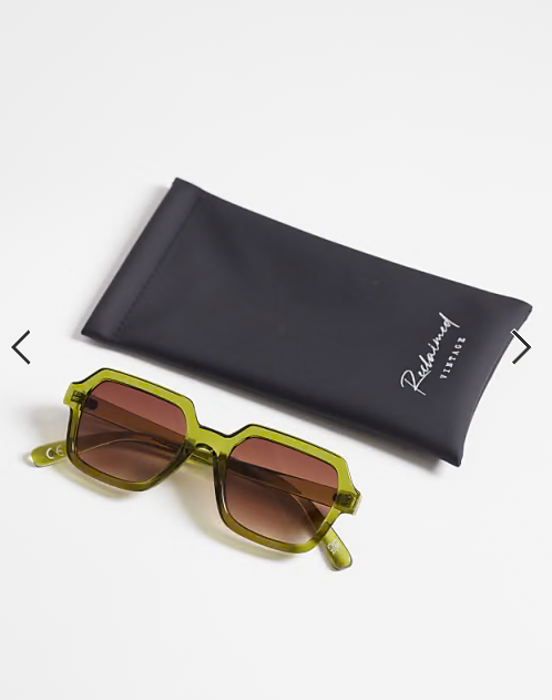 Reclaimed Vintage unisex square sunglasses with dark brown lens in green